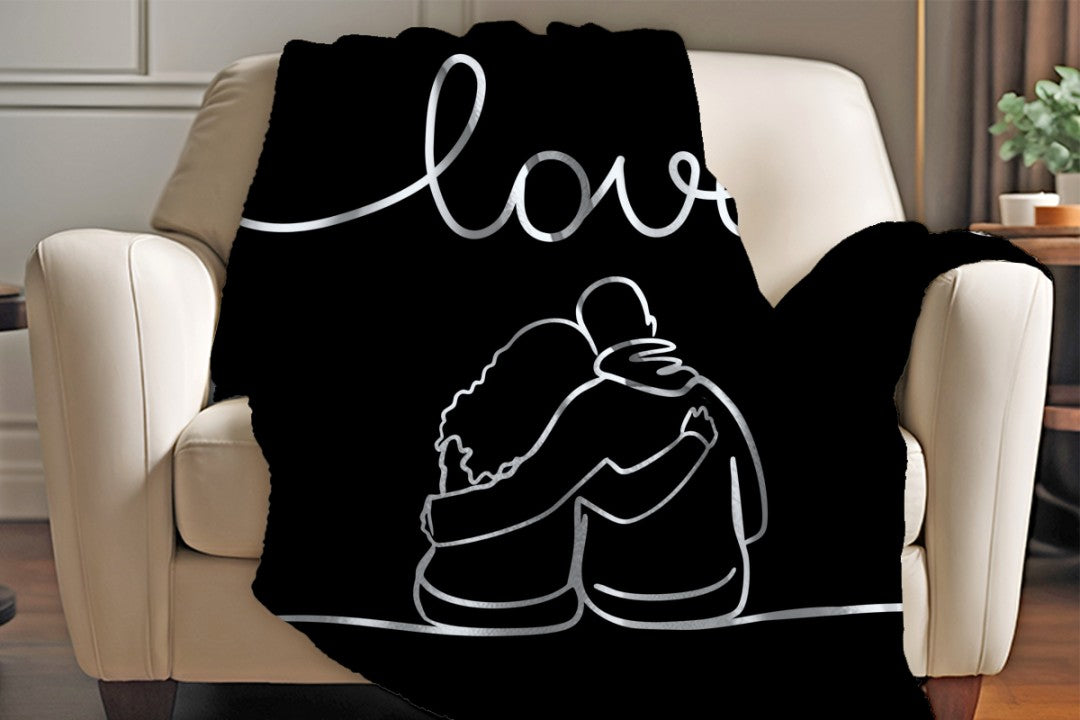 Sherpa Throw Blanket - Minimalistic Couple Black and White Design - Soft Plush Throw Blanket