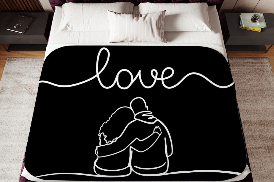 Sherpa Throw Blanket - Minimalistic Couple Black and White Design - Soft Plush Throw Blanket