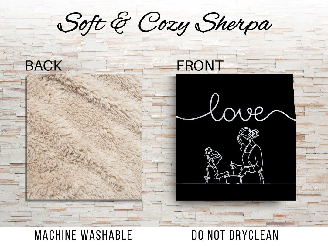 Sherpa Throw Blanket - Minimalistic Love Mom and Daughter Black and White Design - Soft Plush Throw Blanket