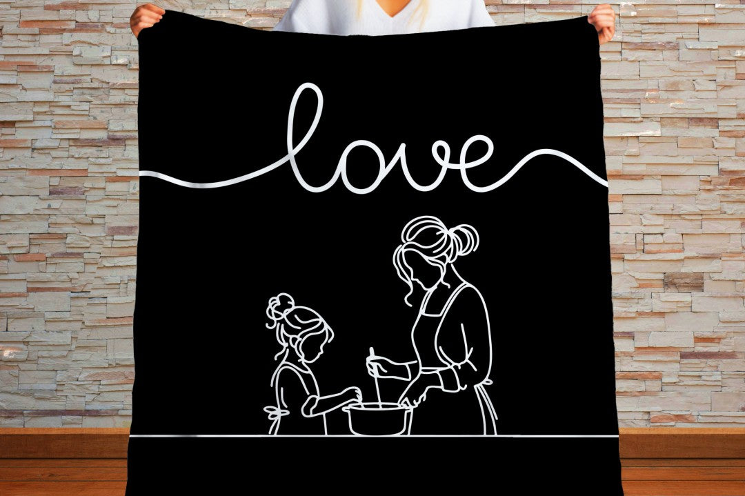 Sherpa Throw Blanket - Minimalistic Love Mom and Daughter Black and White Design - Soft Plush Throw Blanket