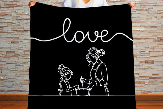 Sherpa Throw Blanket - Minimalistic Love Mom and Daughter Black and White Design - Soft Plush Throw Blanket