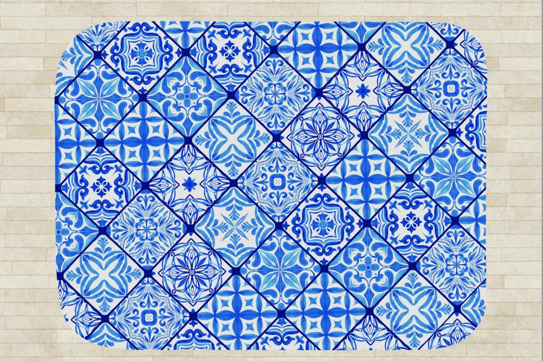 Sherpa Throw Blanket - Blue Mediterranean Tile Design - Soft Plush Throw Blanket