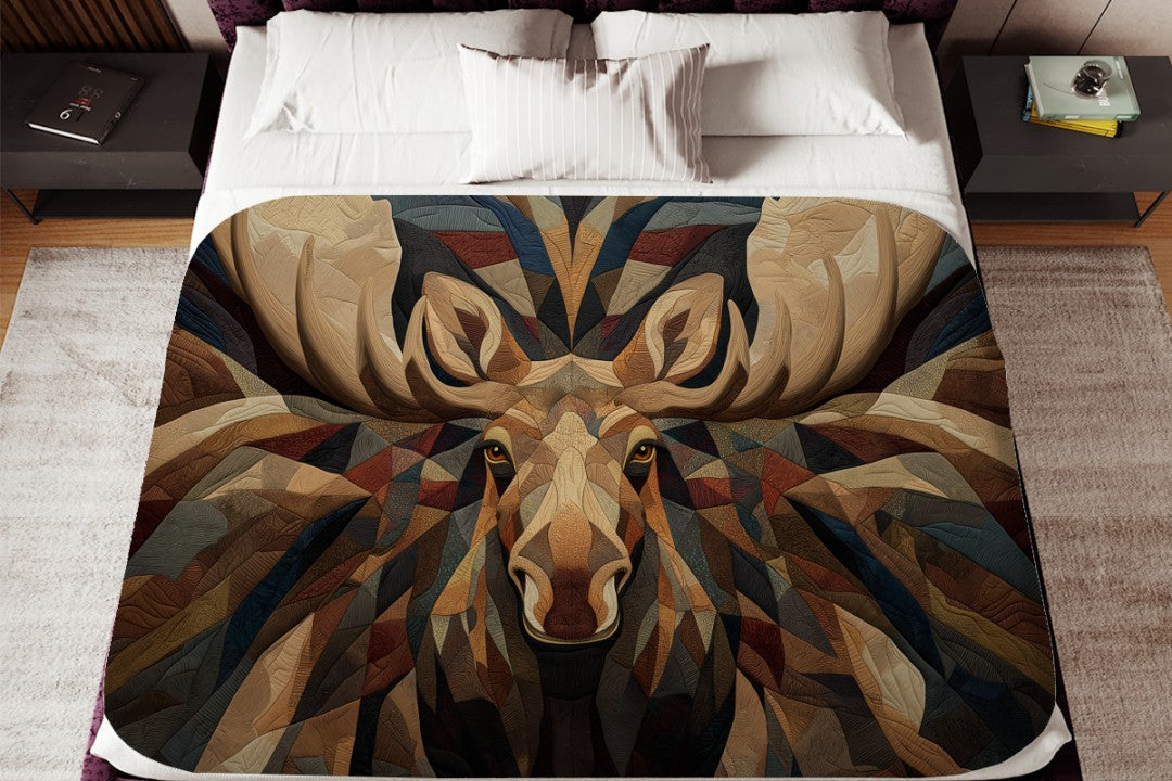 Sherpa Throw Blanket - Rustic Cabin Moose Design - Soft Plush Throw Blanket