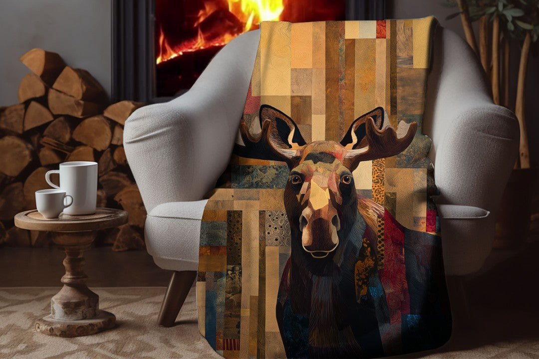 Sherpa Throw Blanket - Rustic Cabin Moose Design - Soft Plush Throw Blanket