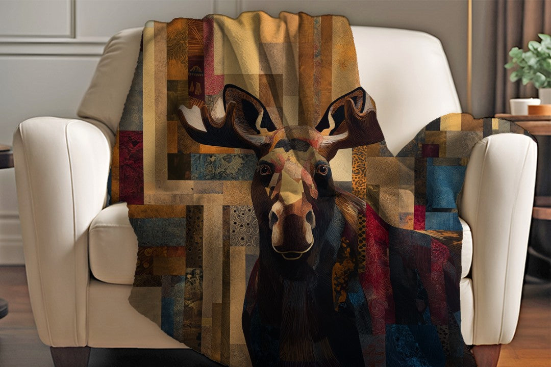 Sherpa Throw Blanket - Rustic Cabin Moose Design - Soft Plush Throw Blanket