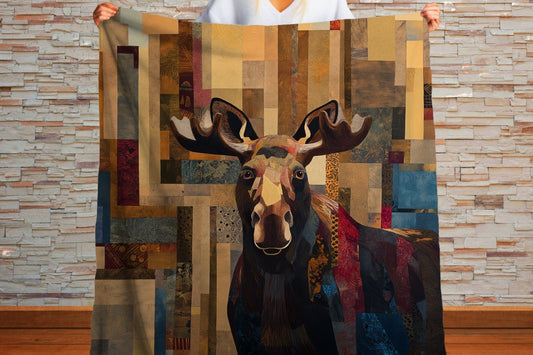 Sherpa Throw Blanket - Rustic Cabin Moose Design - Soft Plush Throw Blanket