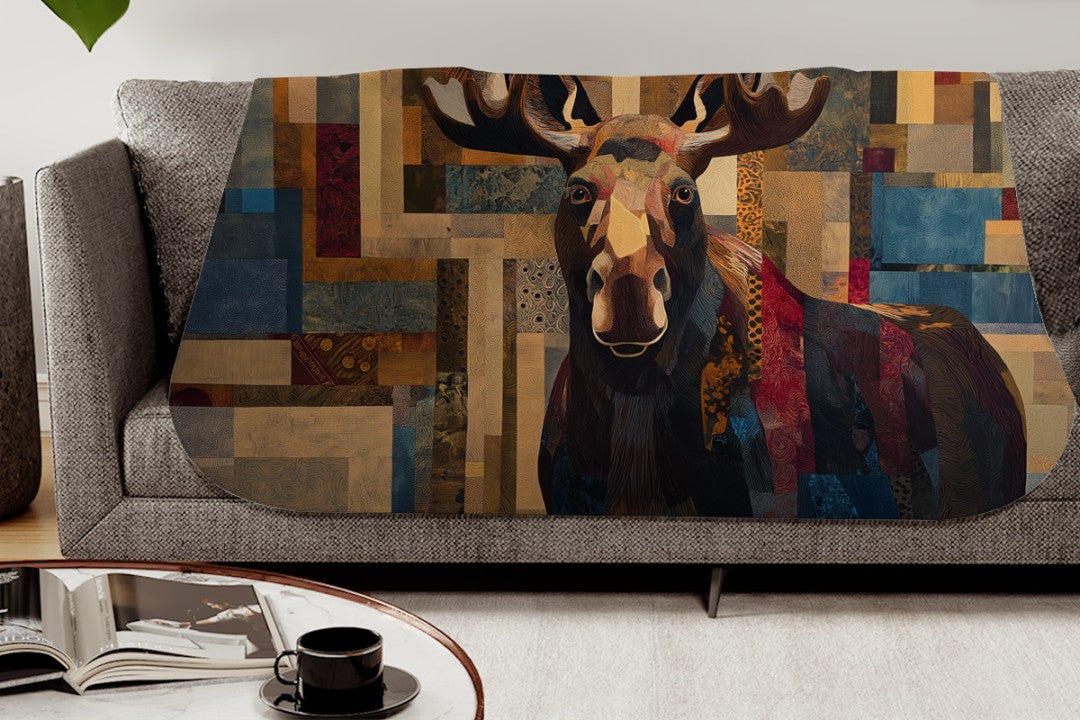 Sherpa Throw Blanket - Rustic Cabin Moose Design - Soft Plush Throw Blanket