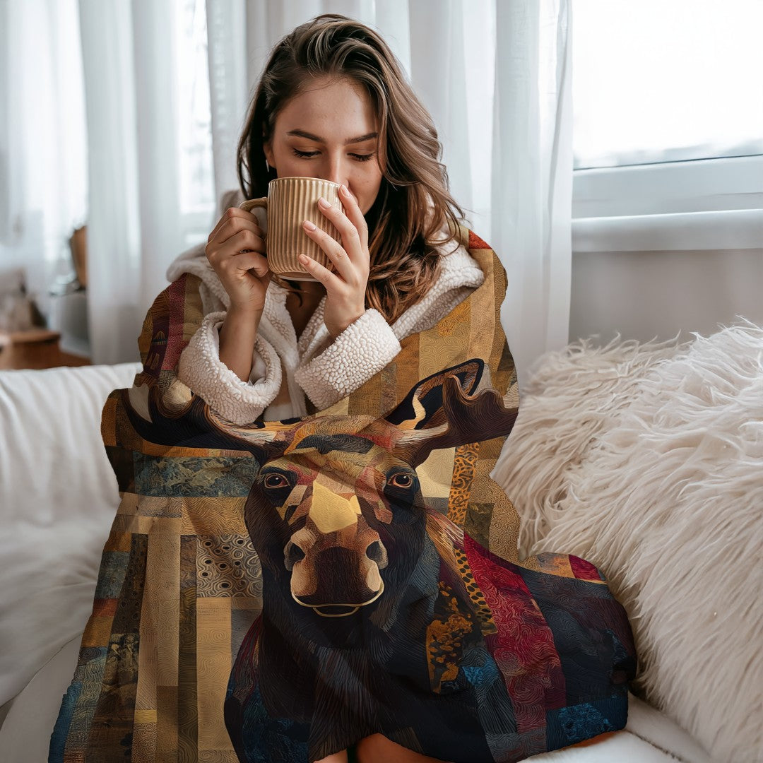 Sherpa Throw Blanket - Rustic Cabin Moose Design - Soft Plush Throw Blanket