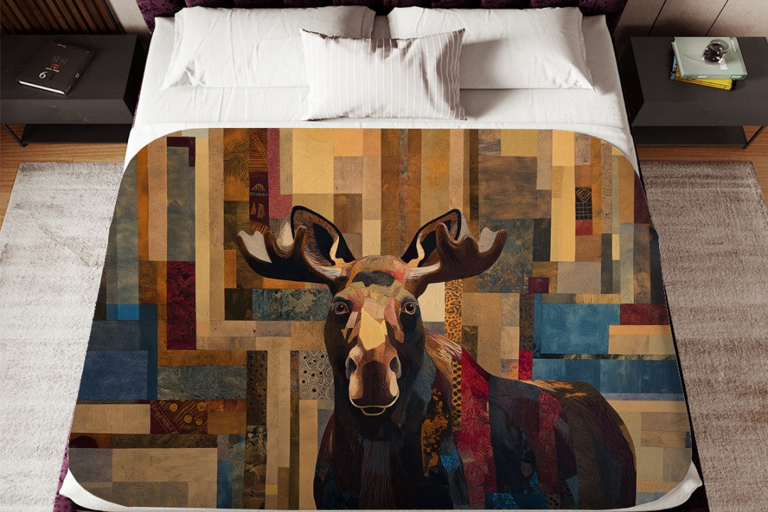 Sherpa Throw Blanket - Rustic Cabin Moose Design - Soft Plush Throw Blanket
