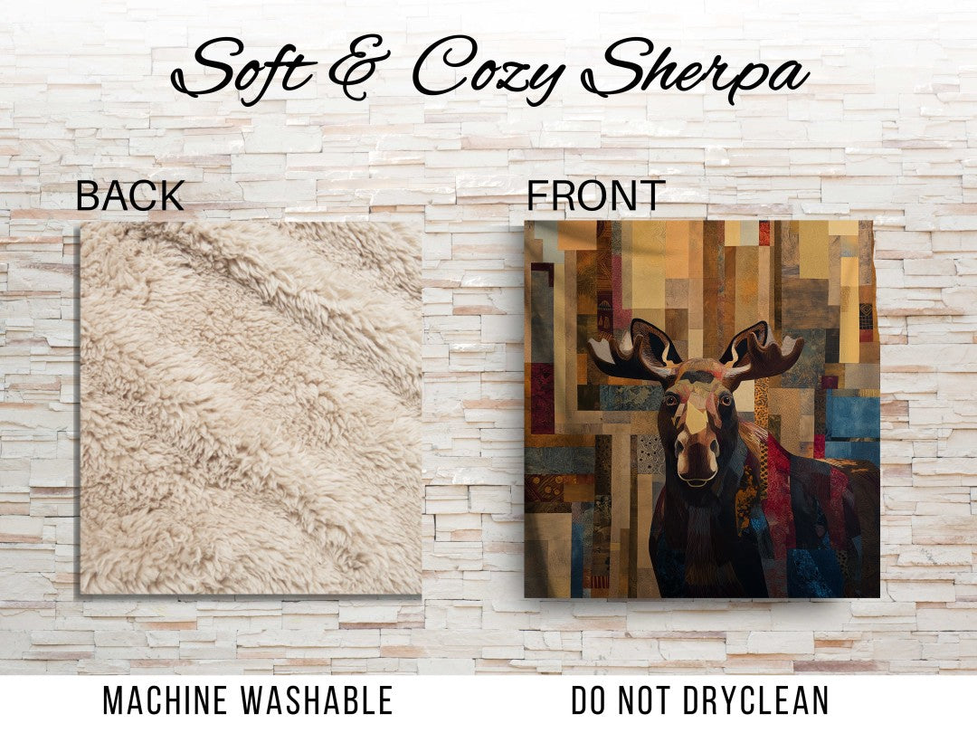 Sherpa Throw Blanket - Rustic Cabin Moose Design - Soft Plush Throw Blanket