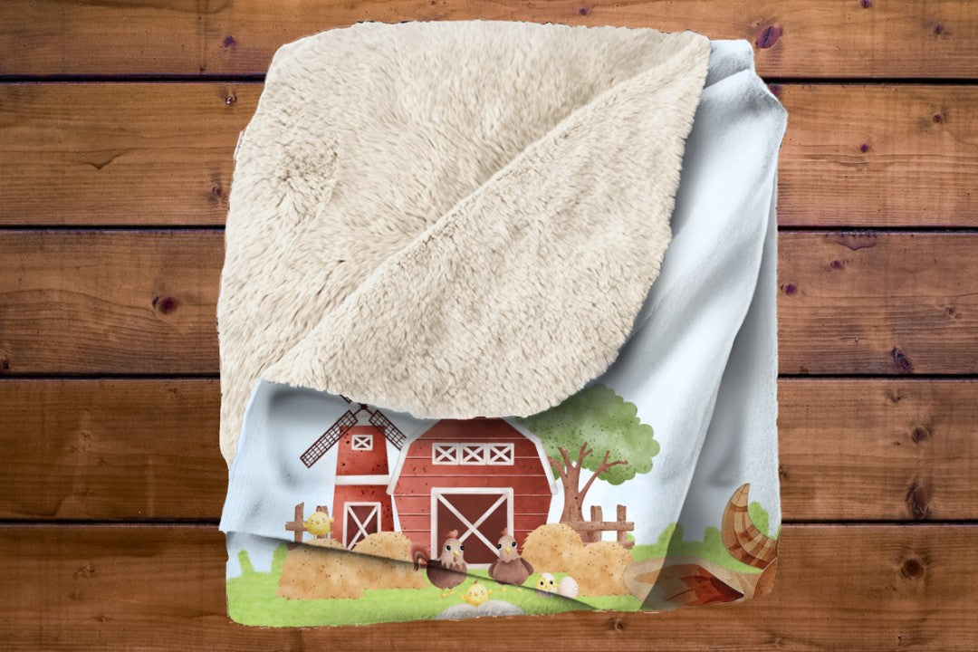 Sherpa Throw Blanket - Children's Watercolor Farm Design - Soft Plush Throw Blanket