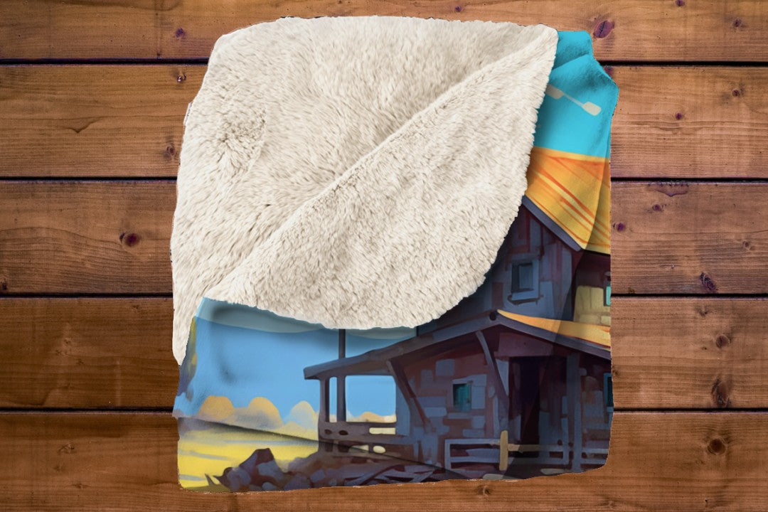 Sherpa Throw Blanket - Farm Landscape Design - Soft Plush Throw Blanket