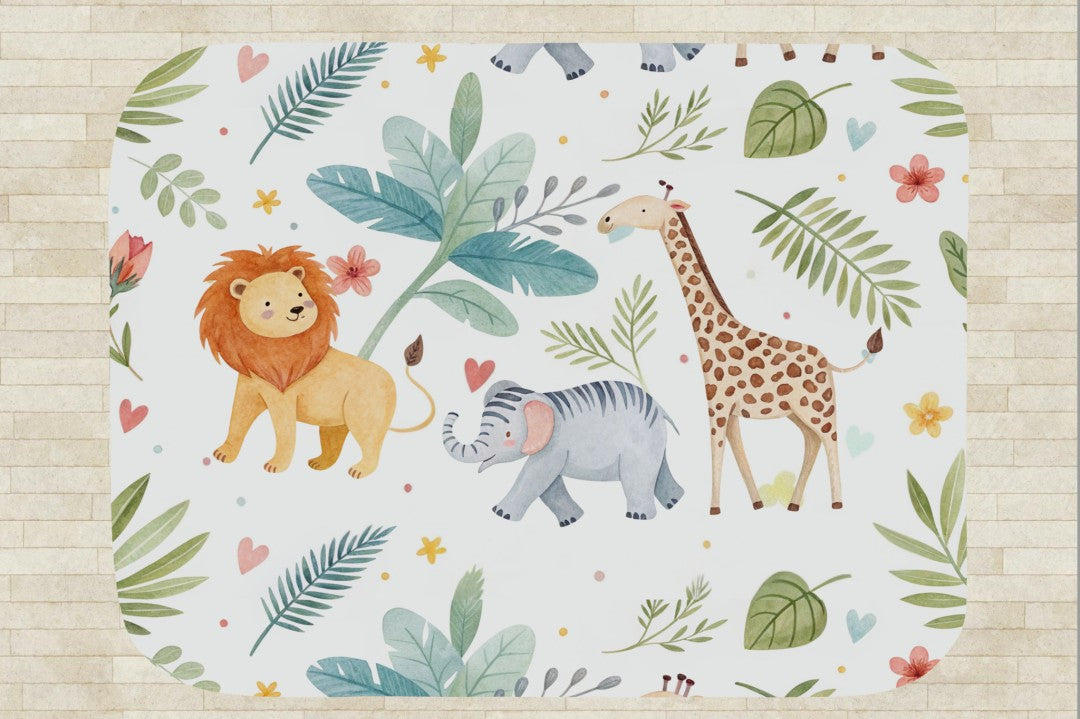 Sherpa Throw Blanket - Baby Jungle Animals Design - Soft Plush Throw Blanket