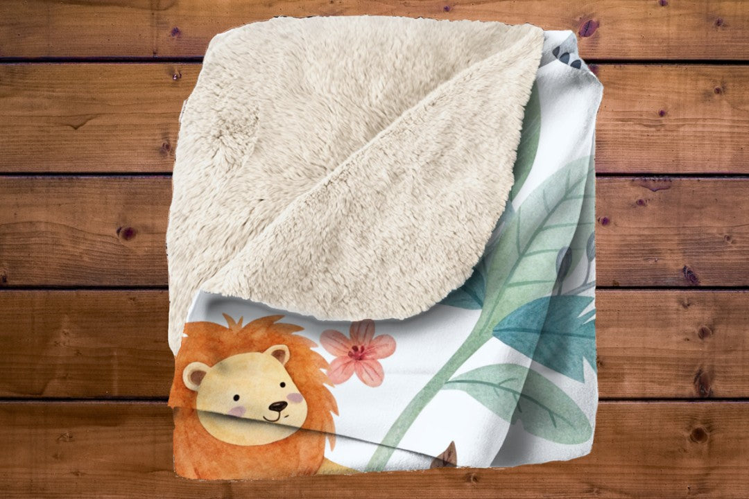 Sherpa Throw Blanket - Baby Jungle Animals Design - Soft Plush Throw Blanket