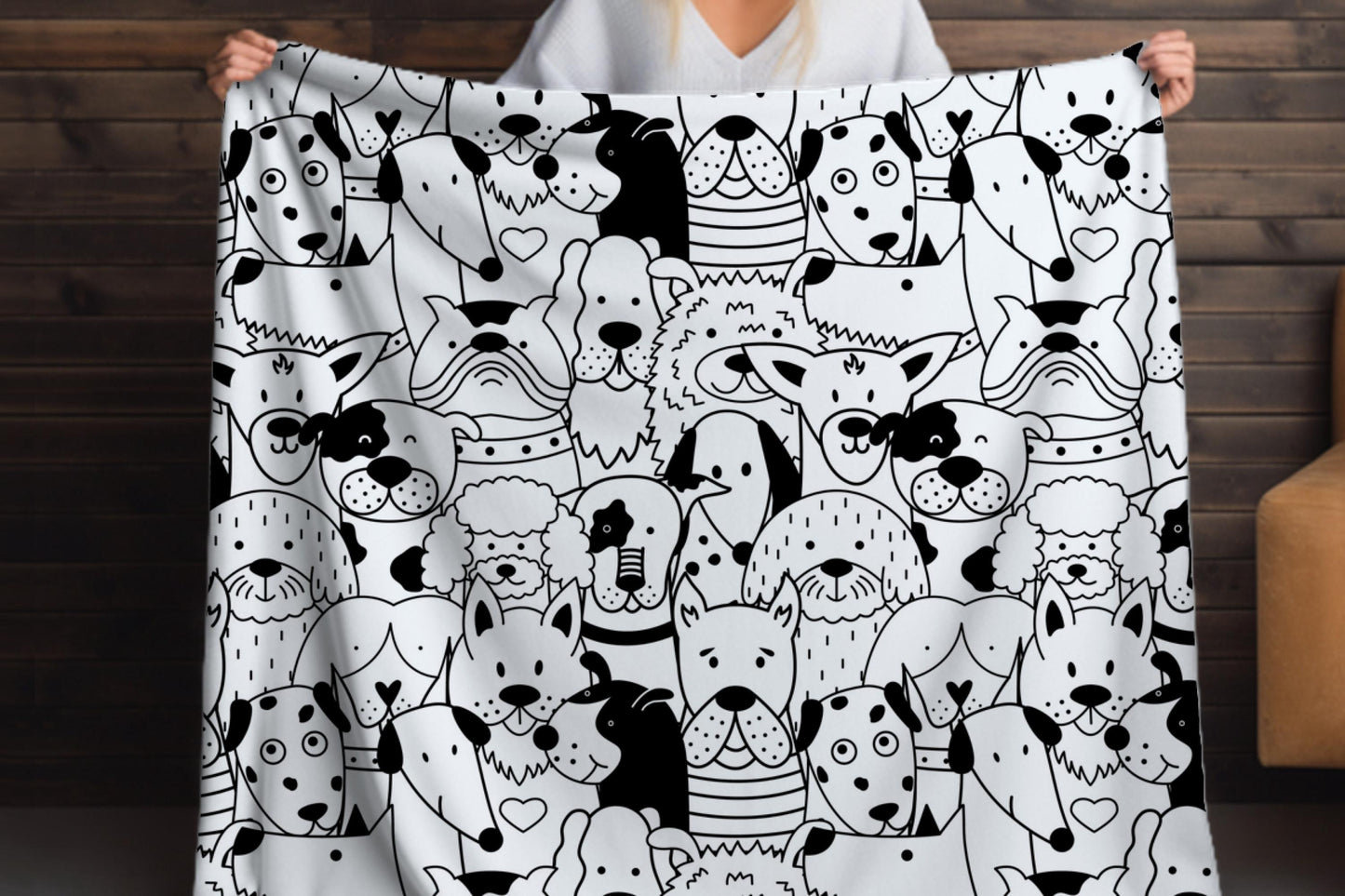 Black and White Dog Doodle Sherpa Blanket – Cute Puppy Pattern Pet Lover Throw