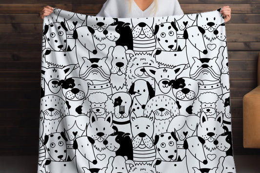 Black and White Dog Doodle Sherpa Blanket – Cute Puppy Pattern Pet Lover Throw