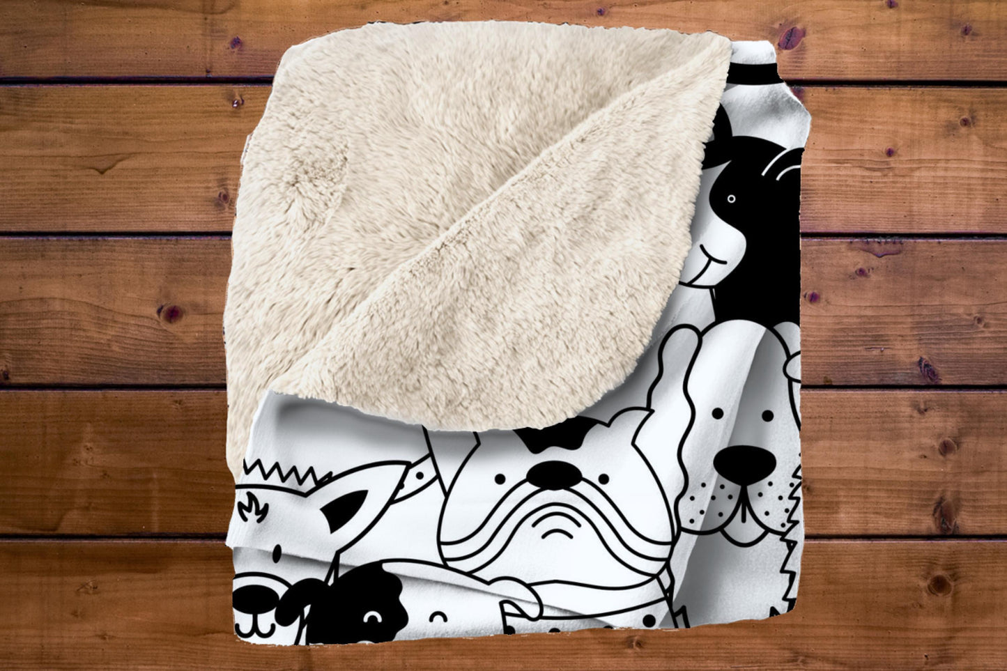 Black and White Dog Doodle Sherpa Blanket – Cute Puppy Pattern Pet Lover Throw