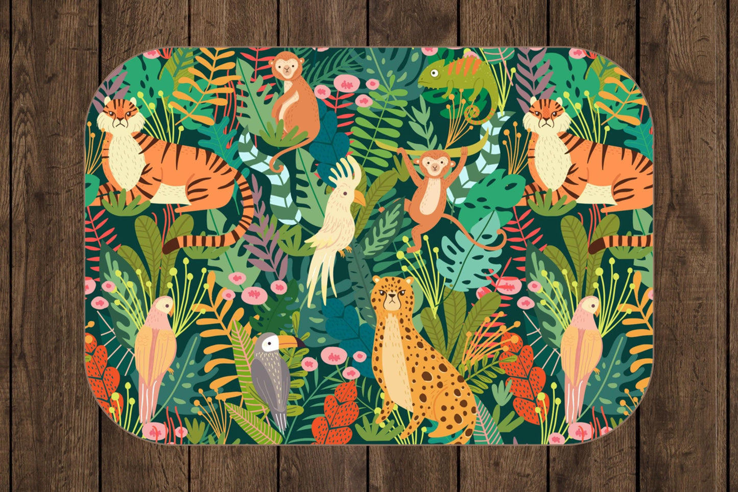 Jungle Safari Animals Sherpa Blanket – Tigers, Monkeys, Cheetah & Tropical Leaves