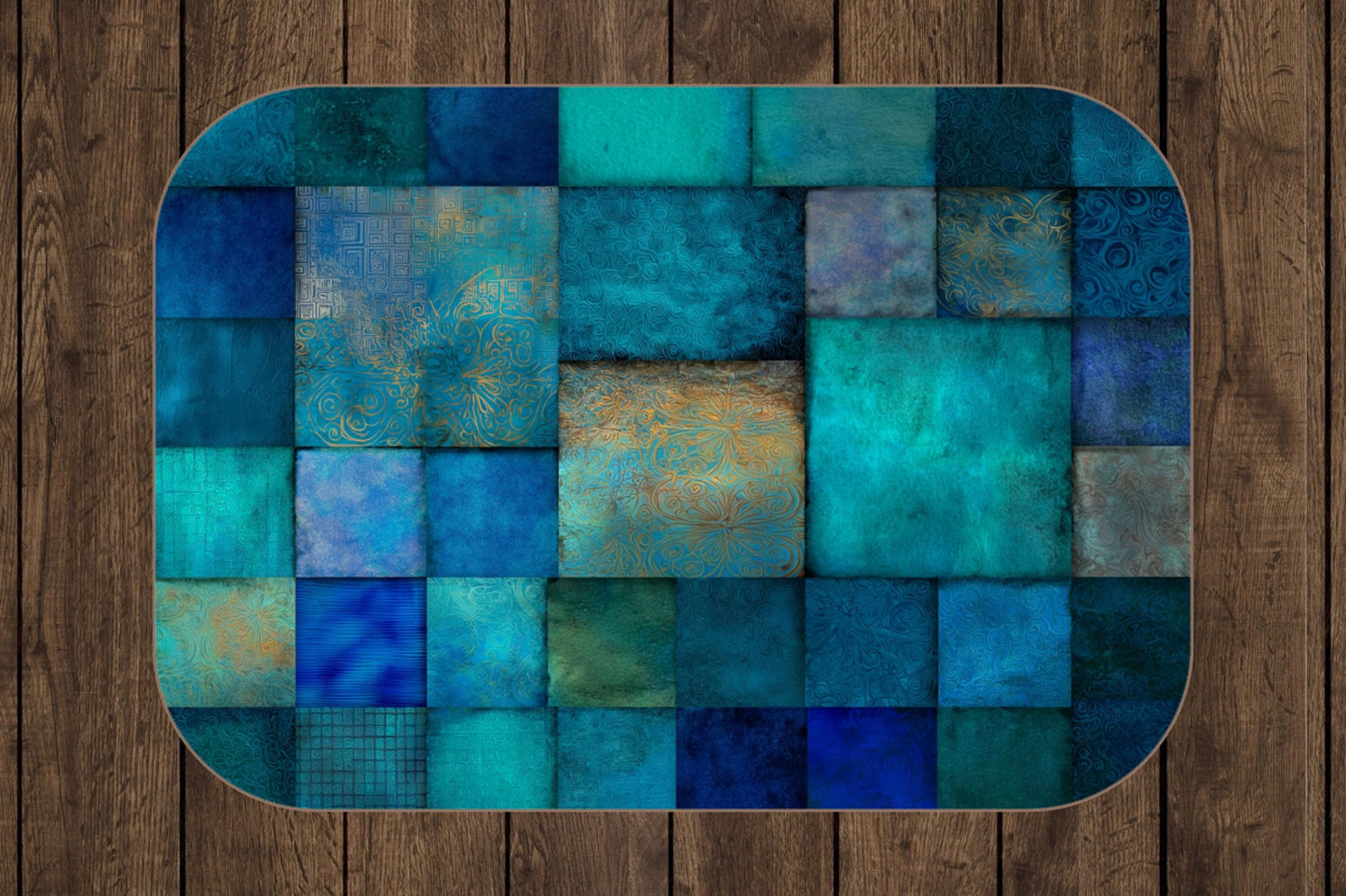 Teal Blue Patchwork Sherpa Blanket – Ocean Tones, Boho Mosaic Texture Throw