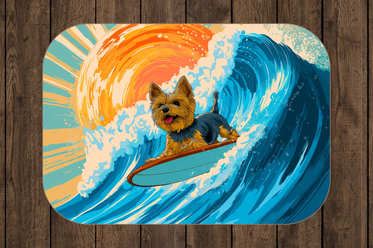 Surfing Yorkie Sherpa Blanket – Cute Dog Surf Art, Beach Wave Dog Lover Throw