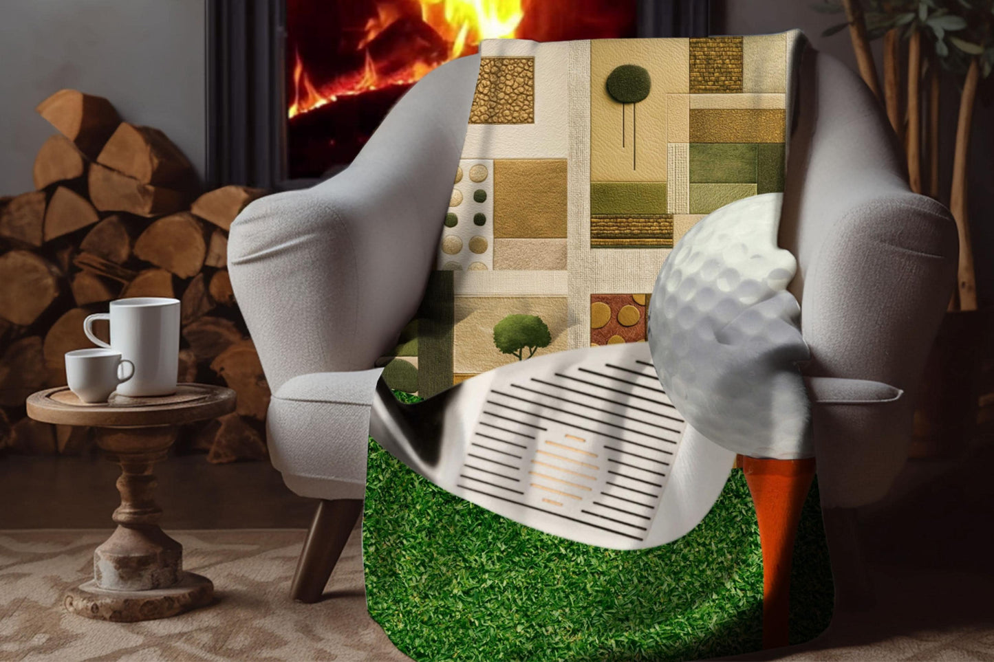 Golf Club and Tee Sherpa Blanket – Golf Ball Art, Golfer Gift, Sports Throw