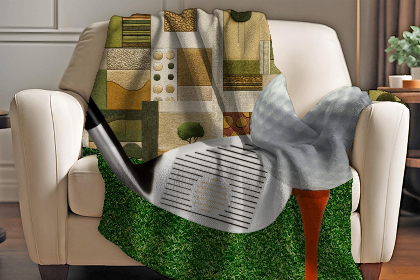 Golf Club and Tee Sherpa Blanket – Golf Ball Art, Golfer Gift, Sports Throw