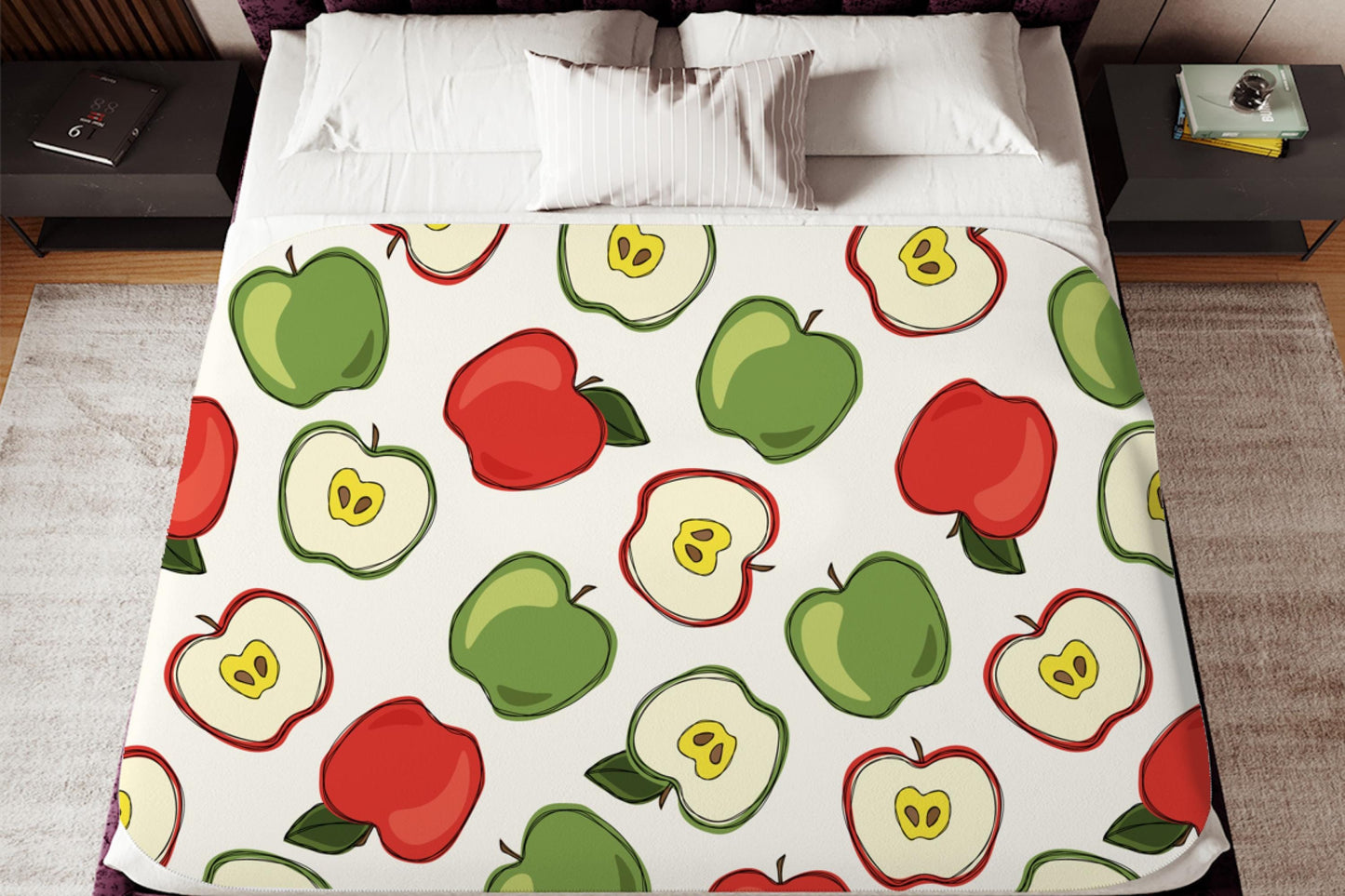 Red and Green Apple Sherpa Blanket – Cute Fruit Pattern Cozy Kitchen Throw