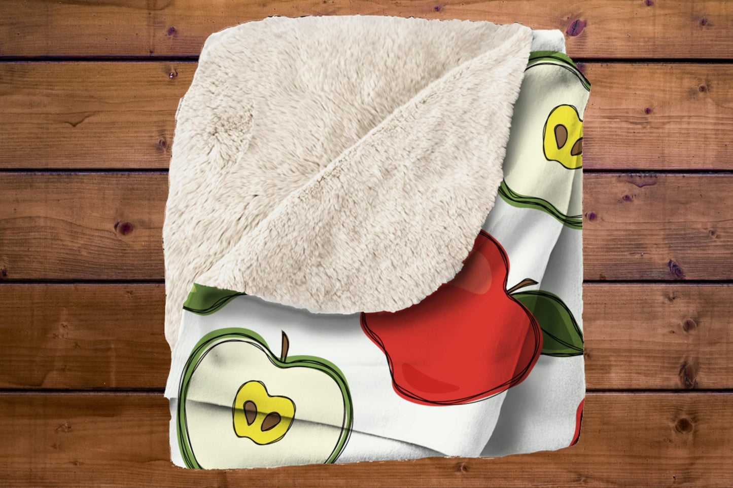 Red and Green Apple Sherpa Blanket – Cute Fruit Pattern Cozy Kitchen Throw