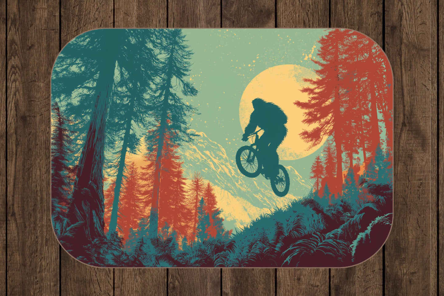 Bigfoot Mountain Biking Sherpa Blanket – Sasquatch Trail Rider Art, Forest Adventure Throw