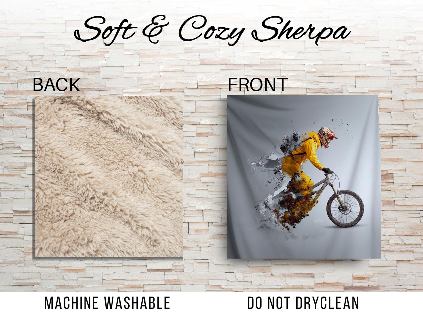 Abstract Mountain Biker Sherpa Blanket – Exploding Motion Art, Downhill Cycling Sports Throw