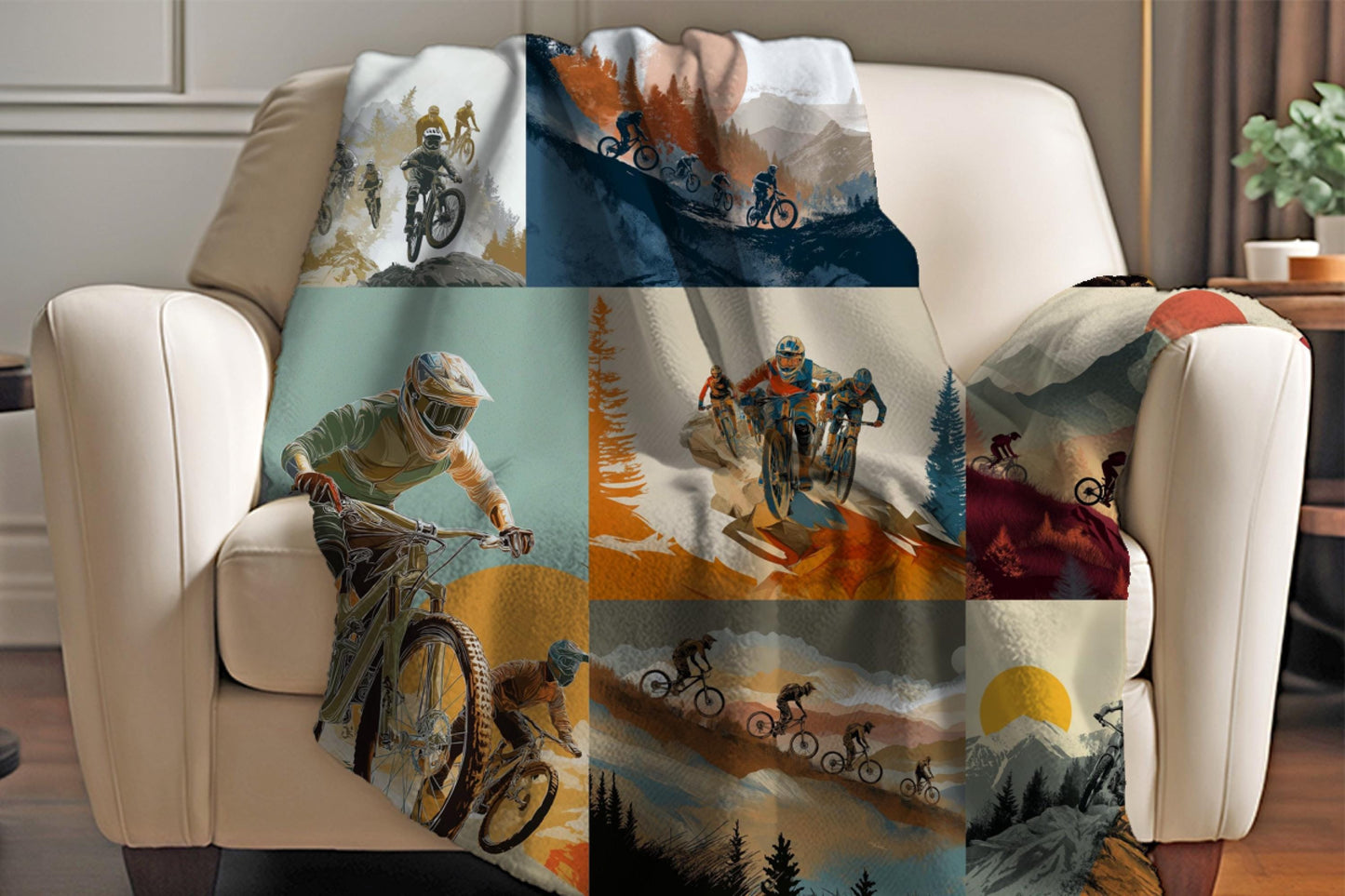 Mountain Biking Collage Sherpa Blanket – Trail Rider Art, MTB Adventure Sports Throw