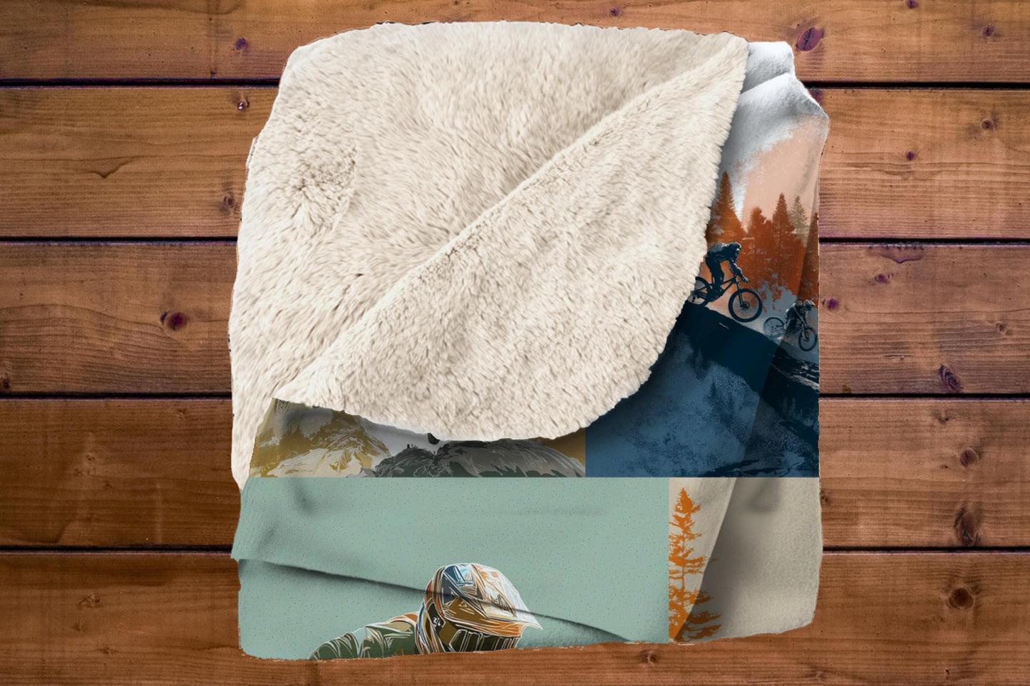 Mountain Biking Collage Sherpa Blanket – Trail Rider Art, MTB Adventure Sports Throw