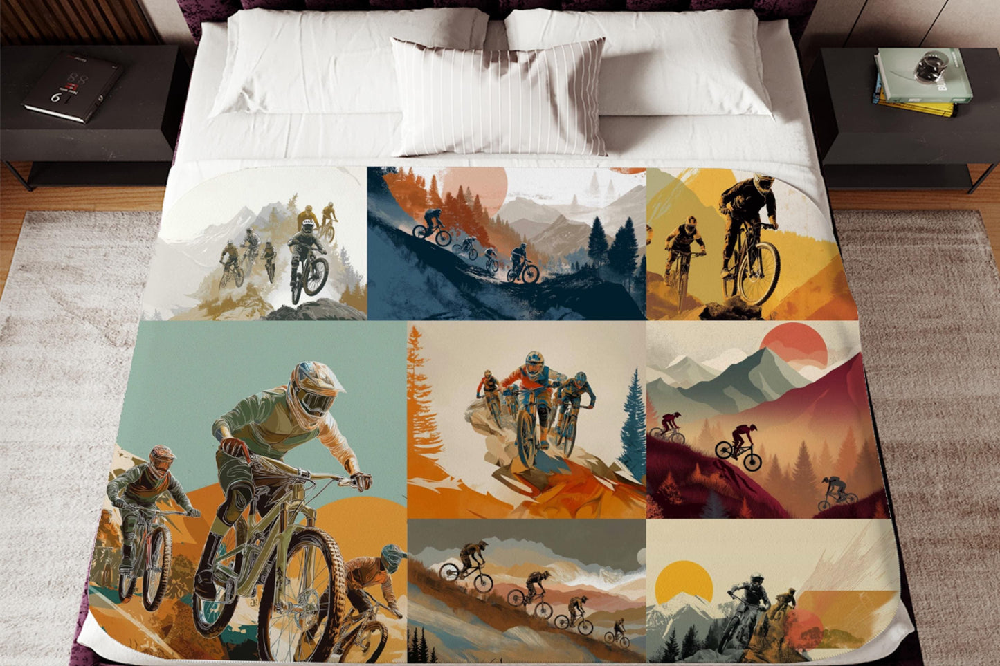 Mountain Biking Collage Sherpa Blanket – Trail Rider Art, MTB Adventure Sports Throw