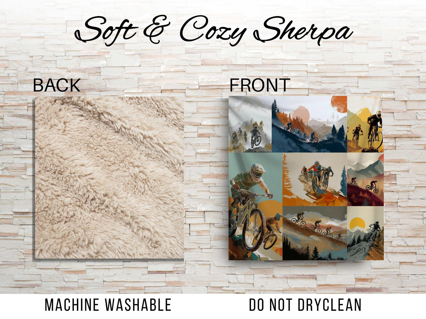 Mountain Biking Collage Sherpa Blanket – Trail Rider Art, MTB Adventure Sports Throw