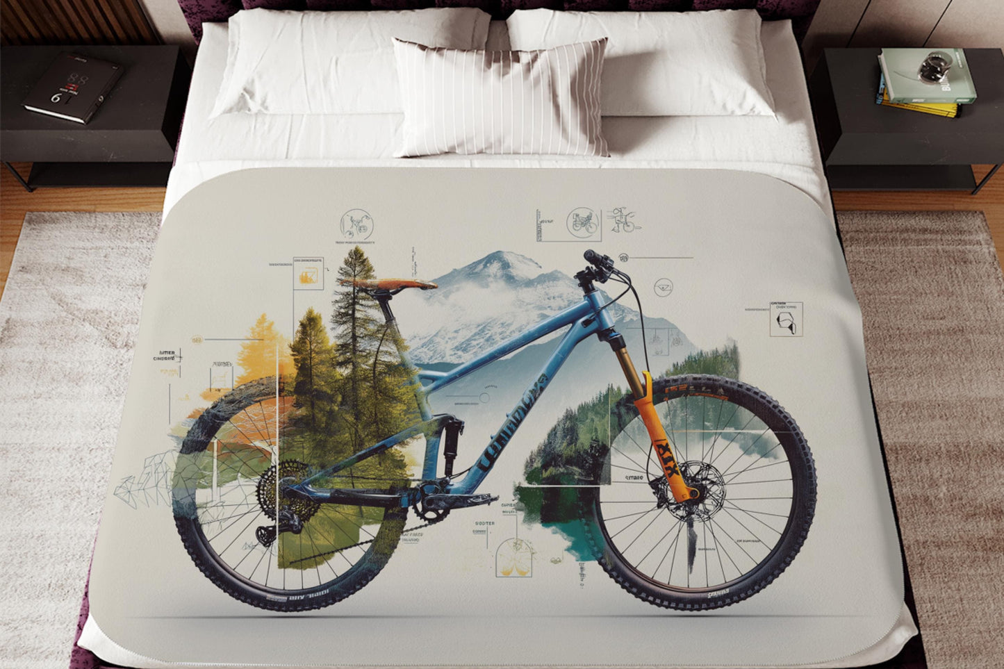 Mountain Bike Sherpa Blanket Explosion  Dynamic Cycling Art Throw Blanket, MTB Rider Gift, Trail Sports Decor for Biking Lovers