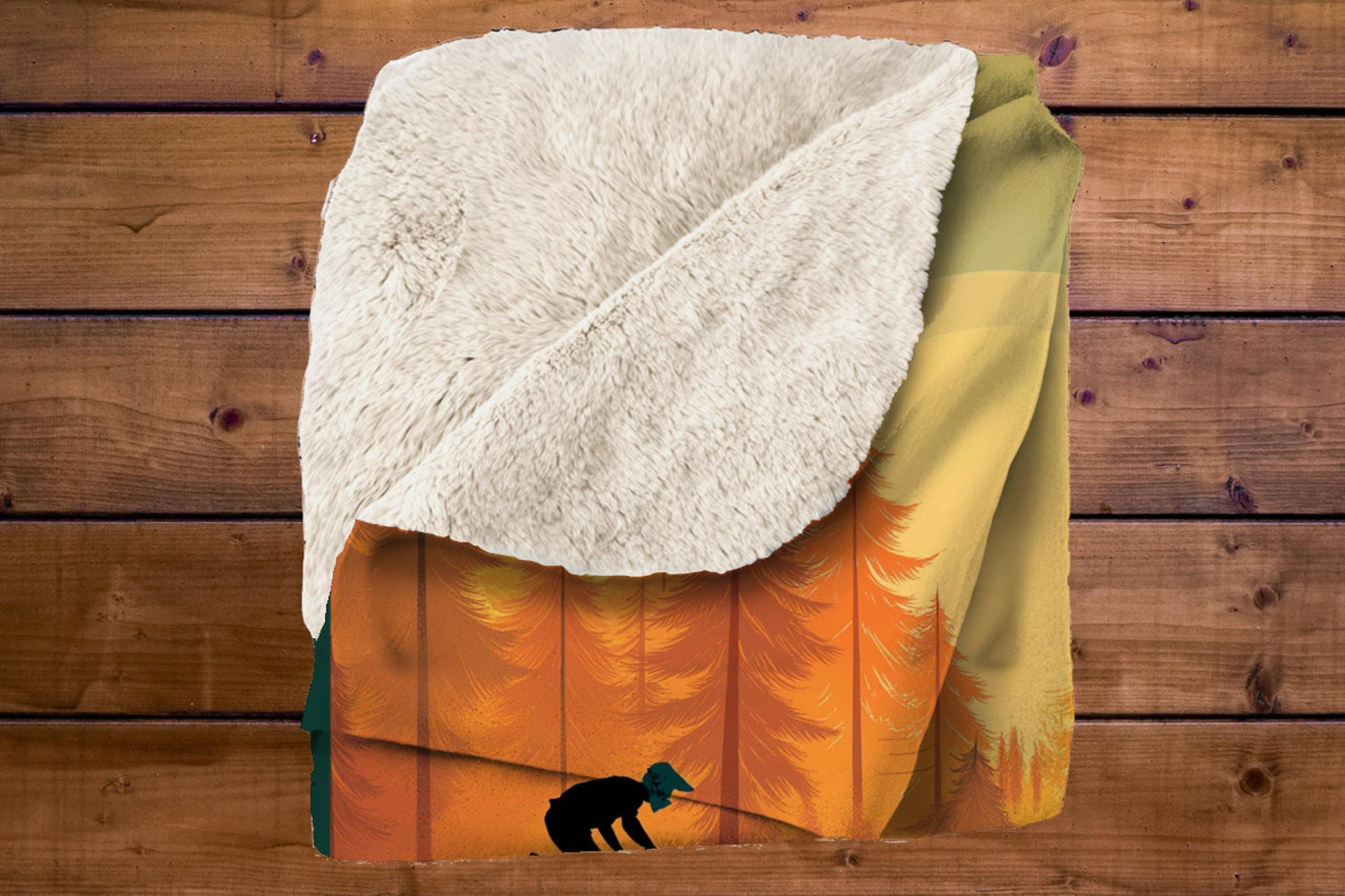 Mountain Biker Forest Silhouette Sherpa Blanket – Sunset Trail Riding Art, MTB Adventure Throw