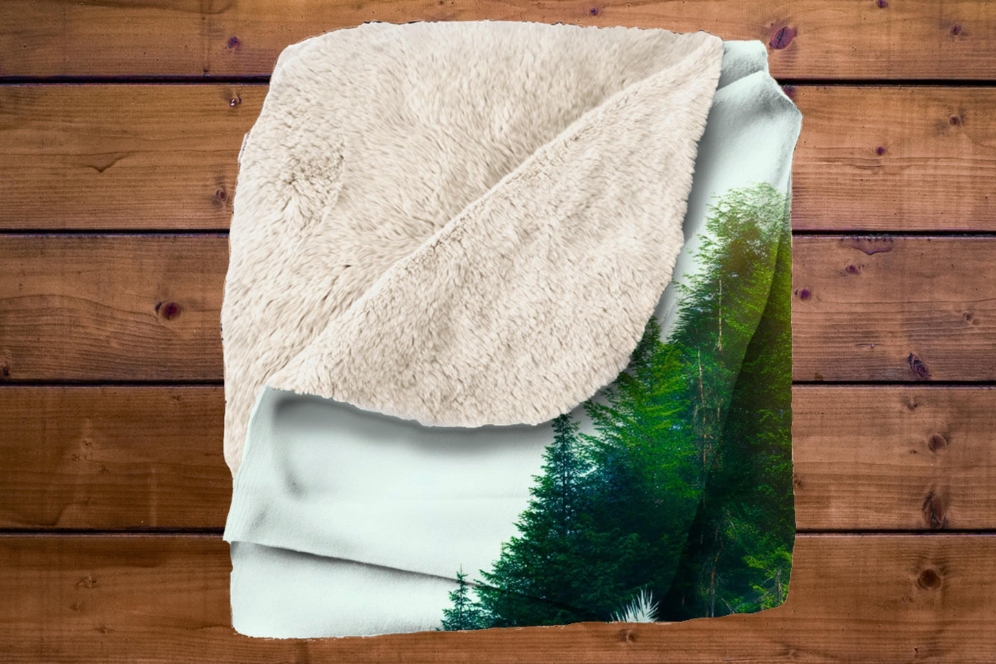 Bigfoot Forest Silhouette Sherpa Blanket – Sasquatch and Mountain Biker Art, Adventure Trail Throw