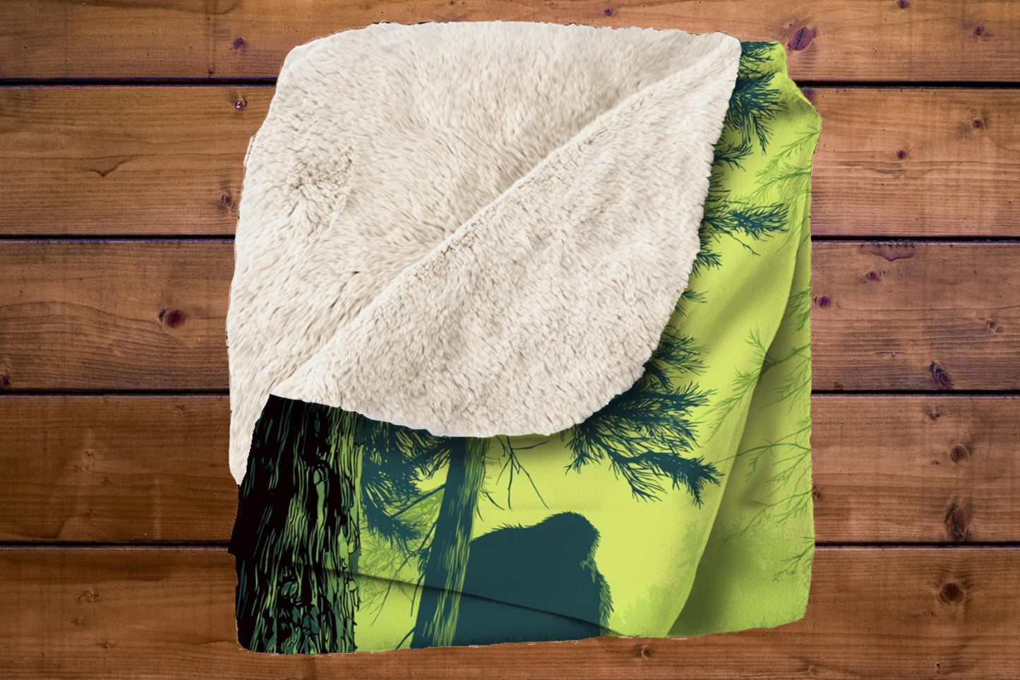 Bigfoot Mountain Biker Blanket  Forest Trail Cycling Gift, Forest Throw Blanket for Men, Biker Art Sherpa Blanket, Trail Lover Decor