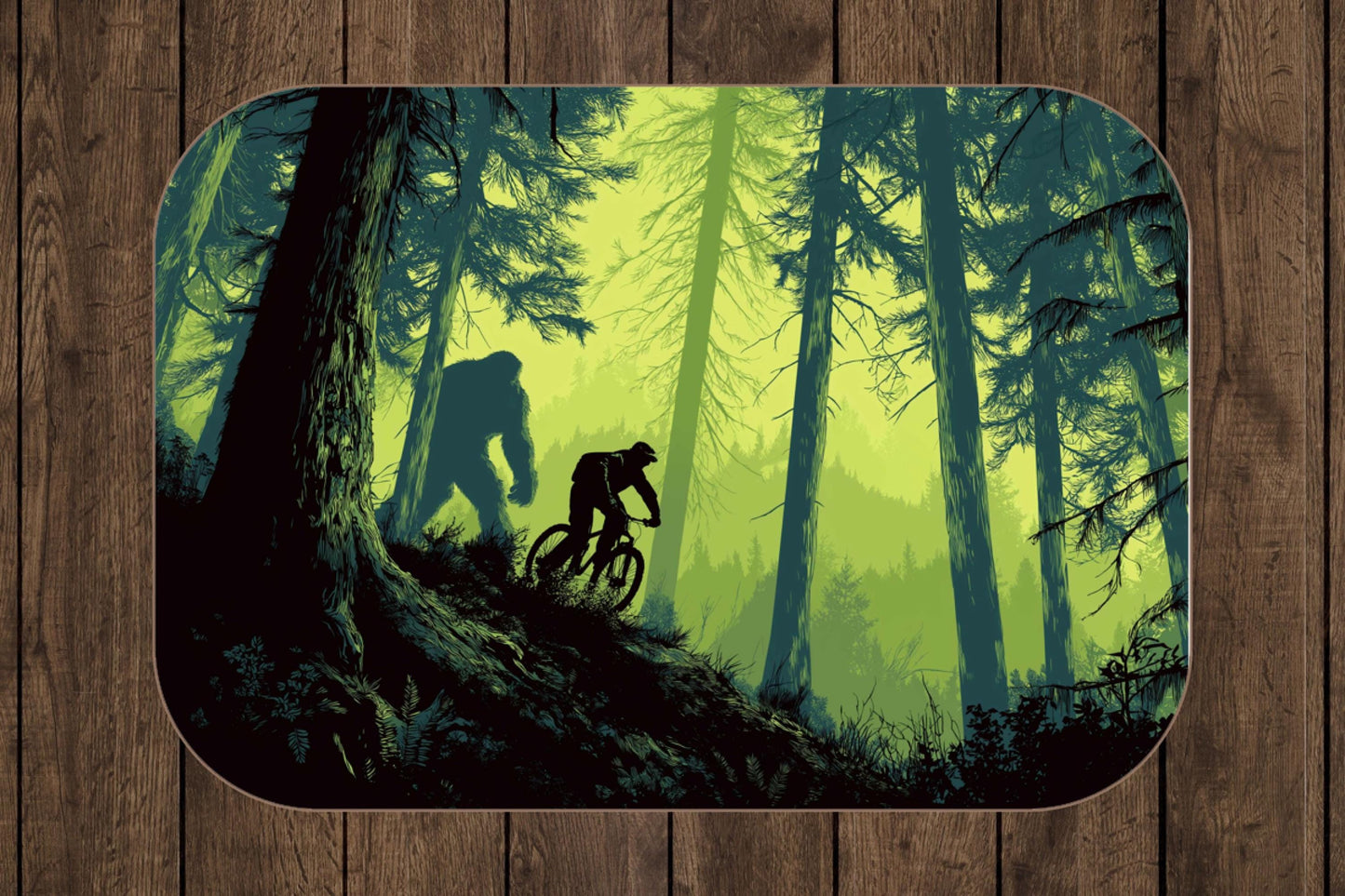 Bigfoot Mountain Biker Blanket  Forest Trail Cycling Gift, Forest Throw Blanket for Men, Biker Art Sherpa Blanket, Trail Lover Decor