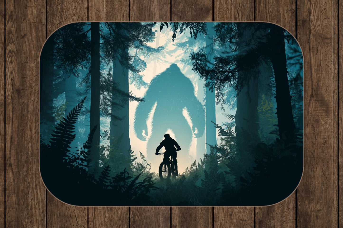 Bigfoot Night Forest Sherpa Blanket – Sasquatch Silhouette and Mountain Biker Art, Adventure Trail Throw