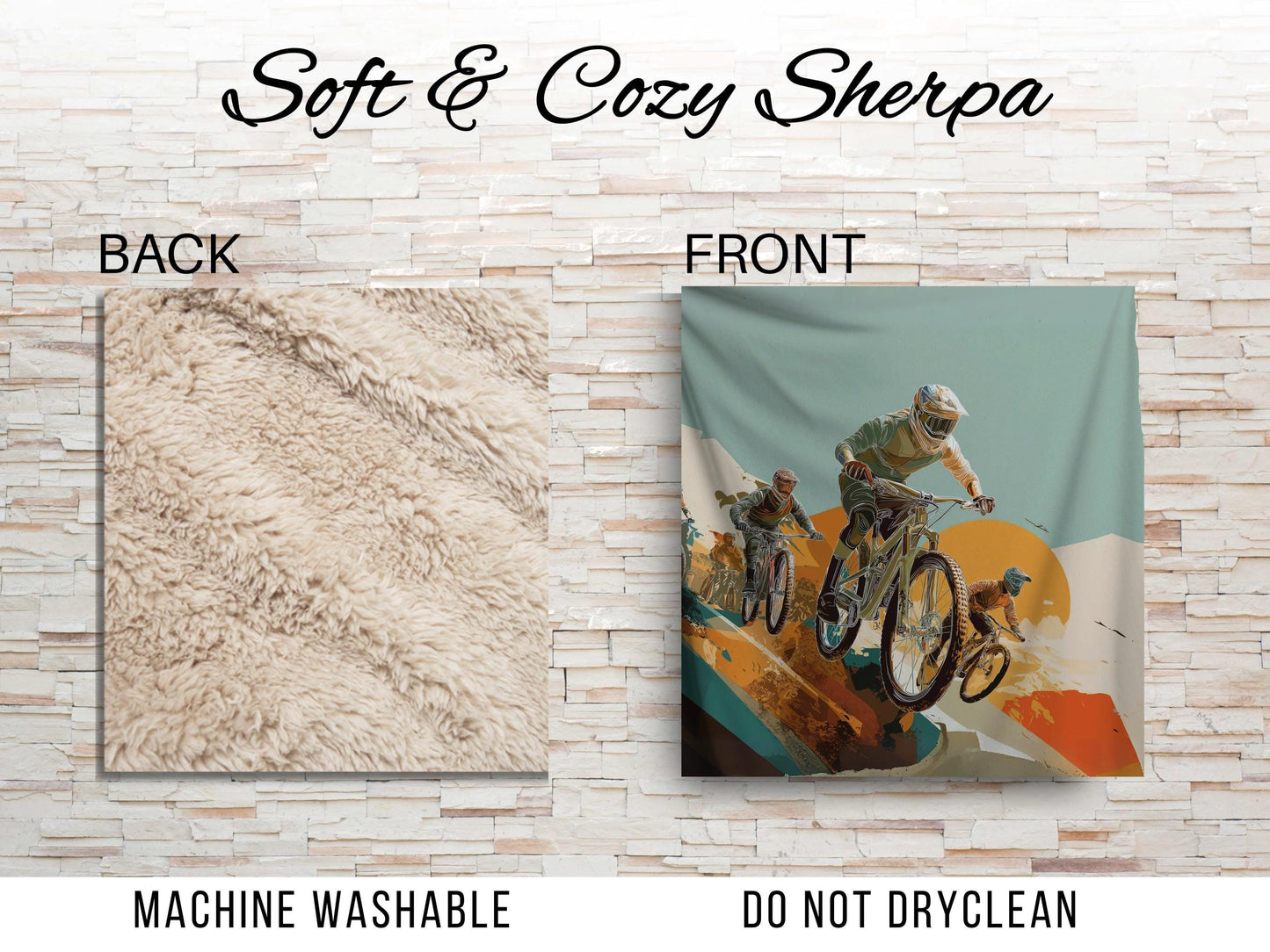 Downhill Mountain Biker Sherpa Blanket – Action Sports Cycling Art, Trail Rider Adventure Throw
