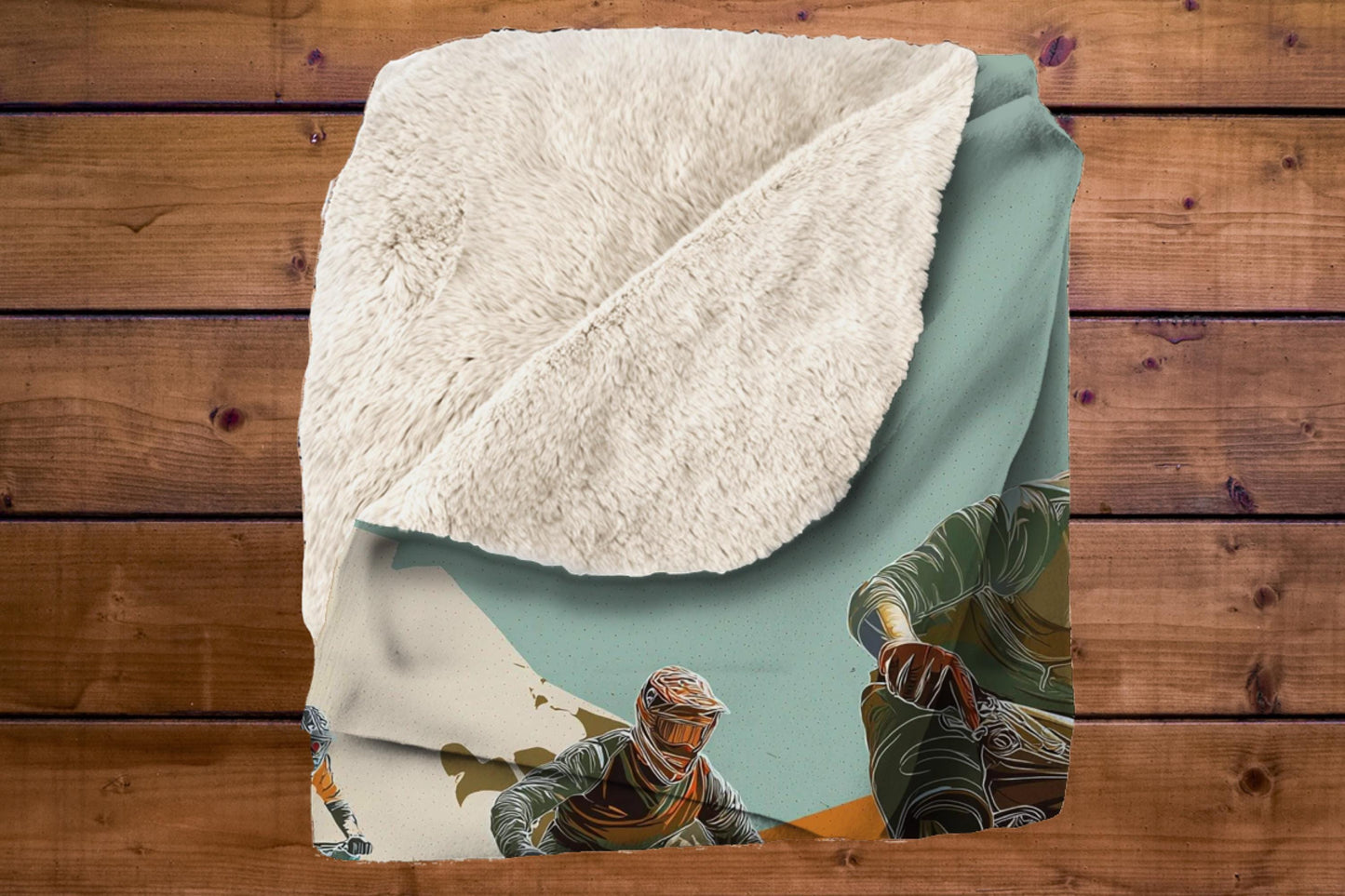 Downhill Mountain Biker Sherpa Blanket – Action Sports Cycling Art, Trail Rider Adventure Throw