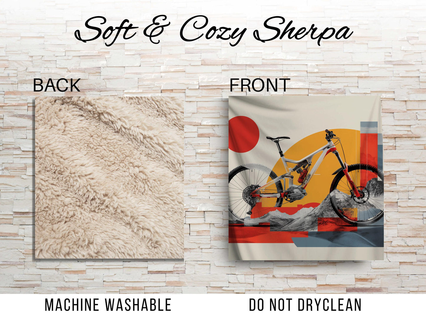 Modern Mountain Bike Sherpa Blanket – Geometric Cycling Art, MTB Rider Gift, Trail Adventure Throw