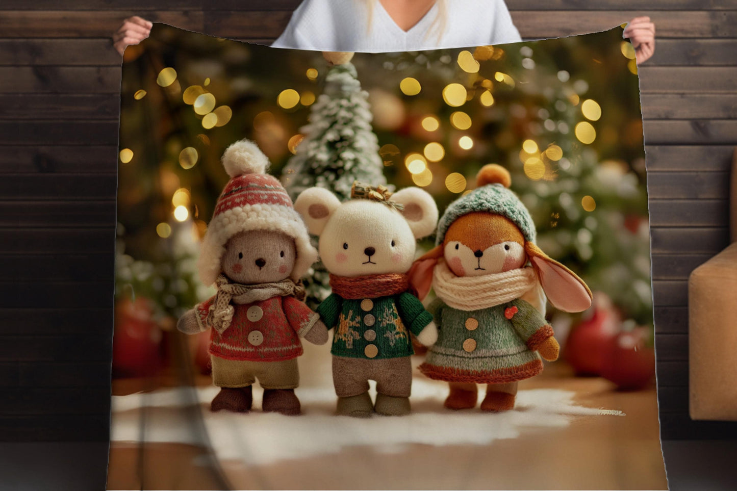 Christmas Plush Animal Sherpa Blanket – Cute Holiday Critters, Cozy Winter Decor, Kids Christmas Gift