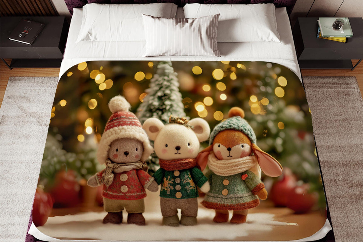 Christmas Plush Animal Sherpa Blanket – Cute Holiday Critters, Cozy Winter Decor, Kids Christmas Gift