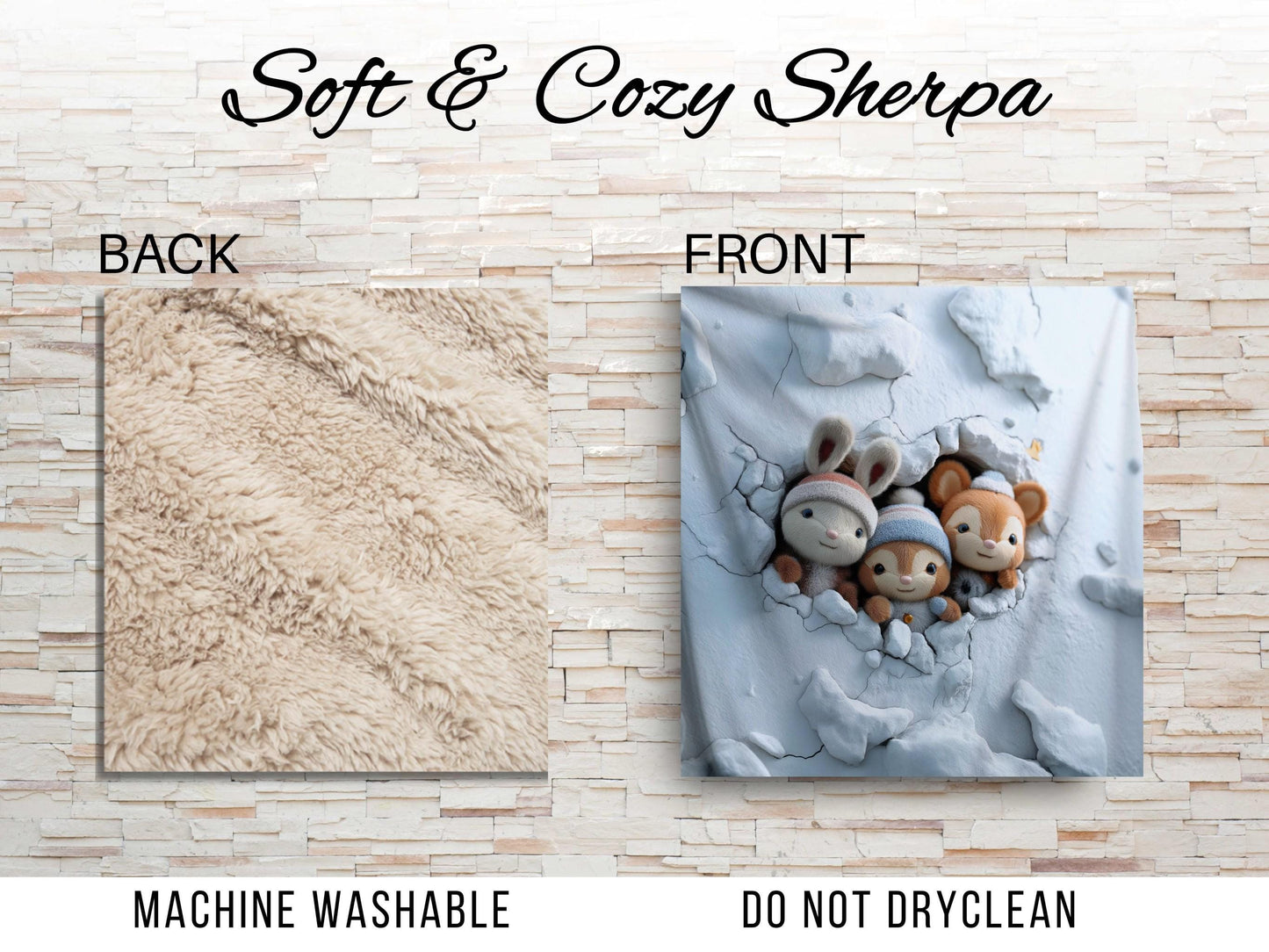 Winter Plush Animal Sherpa Blanket – Cute Snow Creatures, Cozy Kids Decor, Soft Holiday Throw