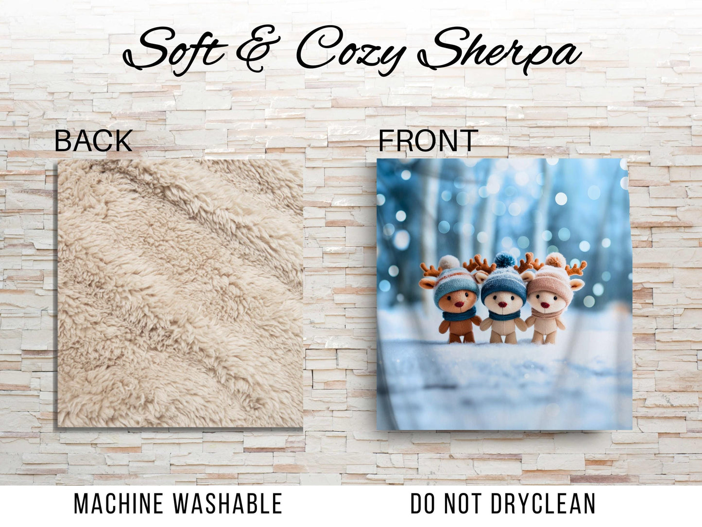 Winter Reindeer Plush Sherpa Blanket – Cute Holiday Animals, Cozy Kids Christmas Throw