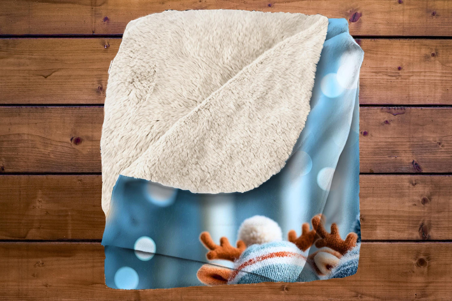 Winter Reindeer Plush Sherpa Blanket – Cute Holiday Animals, Cozy Kids Christmas Throw
