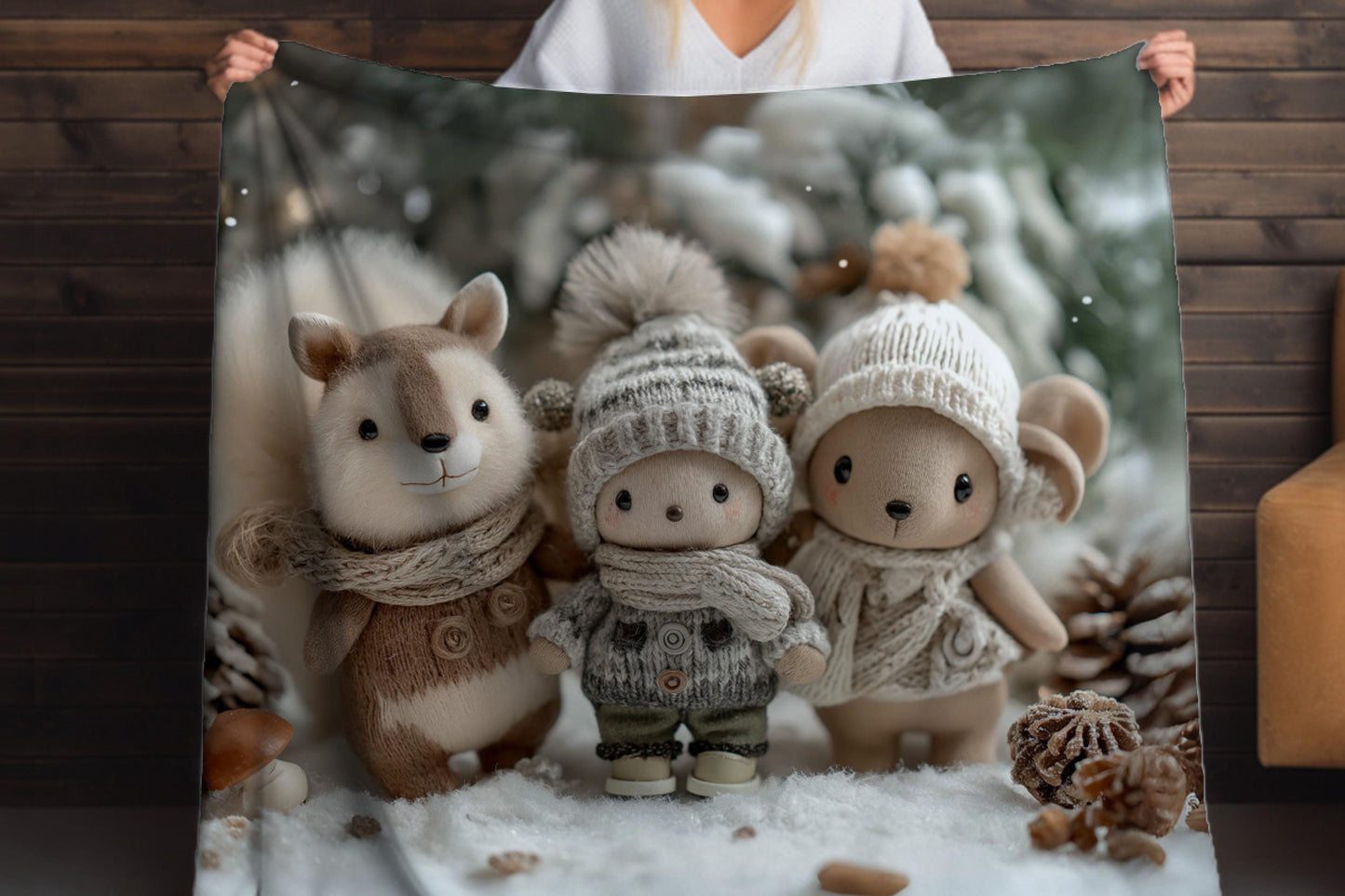 Winter Woodland Plush Sherpa Blanket – Cozy Neutral Animals, Cute Holiday Kids Throw