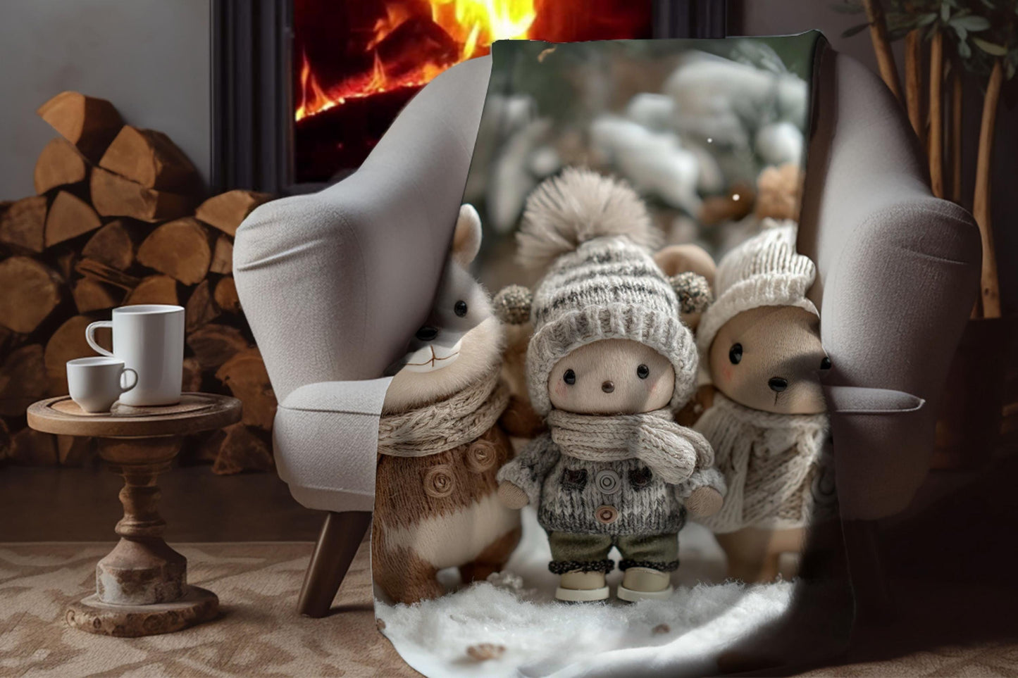 Winter Woodland Plush Sherpa Blanket – Cozy Neutral Animals, Cute Holiday Kids Throw